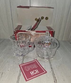 Vtg Royal Chrystal Rock Opera Sugar & Creamer RCR Lead Crystal NIB Elegant